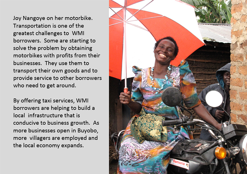 Joy Nangoye on her Motorbike