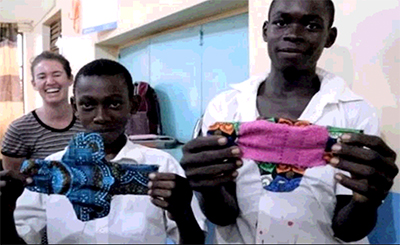 Hillary in Buyobo making fabric menstrual pads